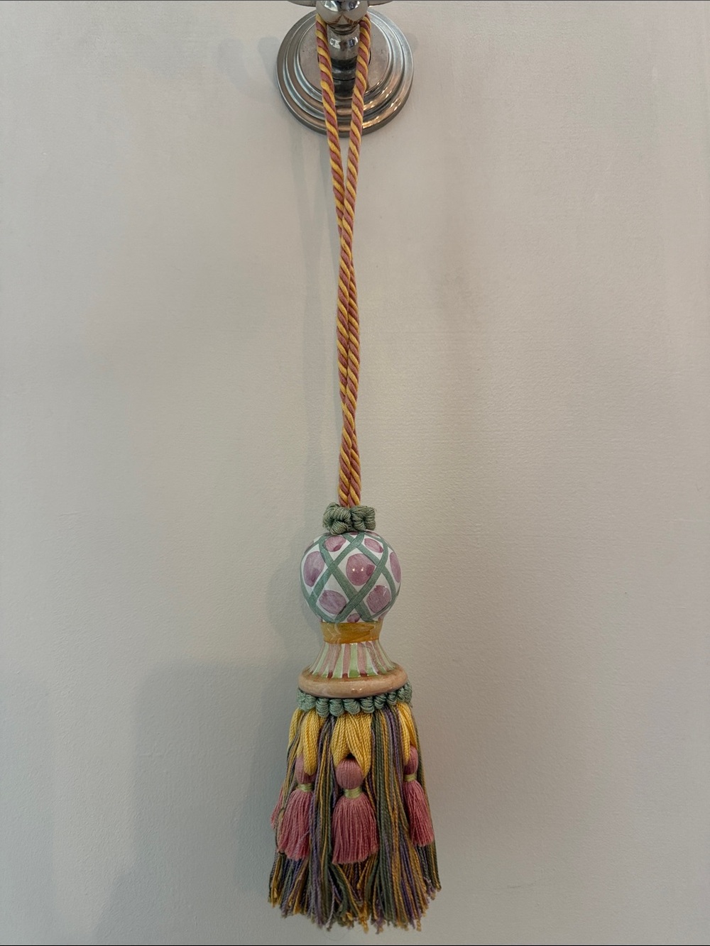 Decorative Pink and Yellow Tassel Accent for Home